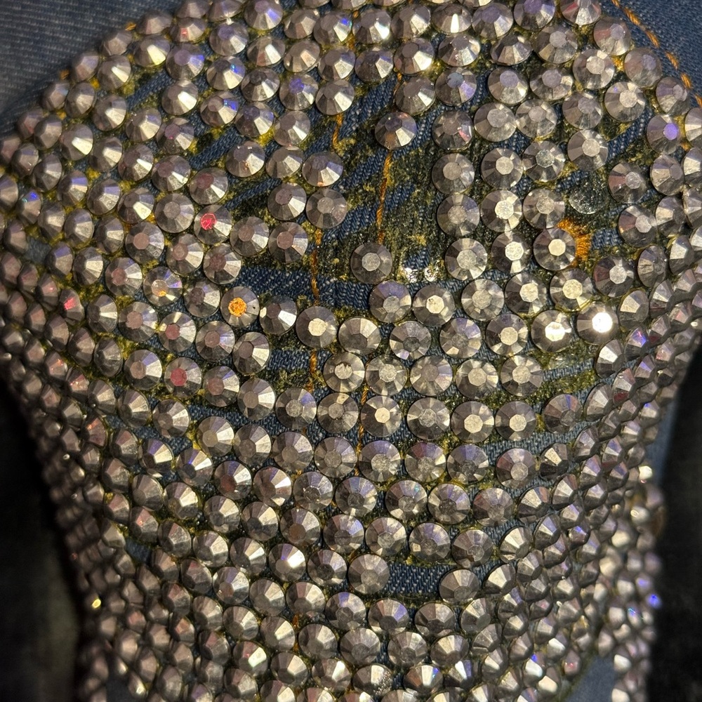 Distressed Blue Denim Women’s Adjustable Cap Rhinestone Embellished Fashion Hat - Picture 7 of 7